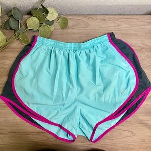 Nike Women's DRI Fit Running Shorts Teal/Purple/Gray Size: L With Liner